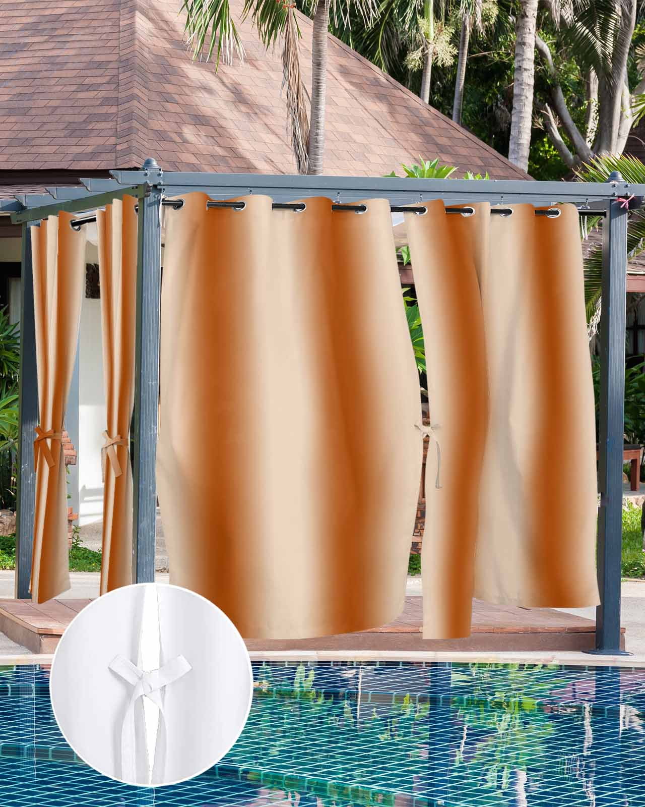 nqOlkjepod Outdoor Curtains for Patio Waterproof, Burnt Orange Ombre Outdoor Privacy Panels Grommet, Modern Abstract Art Blackout Outside Curtains for Porch/Cabana/Pergola/Gazebo 54"x95", 1 Panel