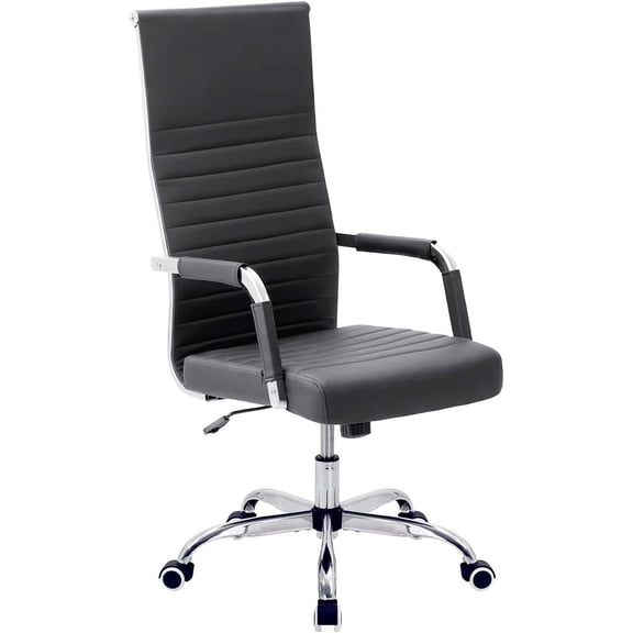 Furniwell Office Desk Chair High Back Ribbed Executive Computer Chair, Adjustable Swivel Rolling Leather Ergonomic Task Chair for Conference Room (Black)