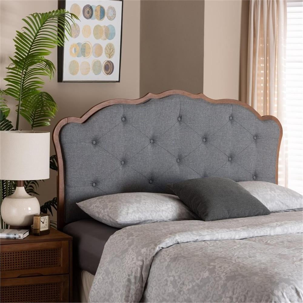 Baxton Studio Leandra Gray Fabric and Walnut Brown Wood Queen Size Headboard