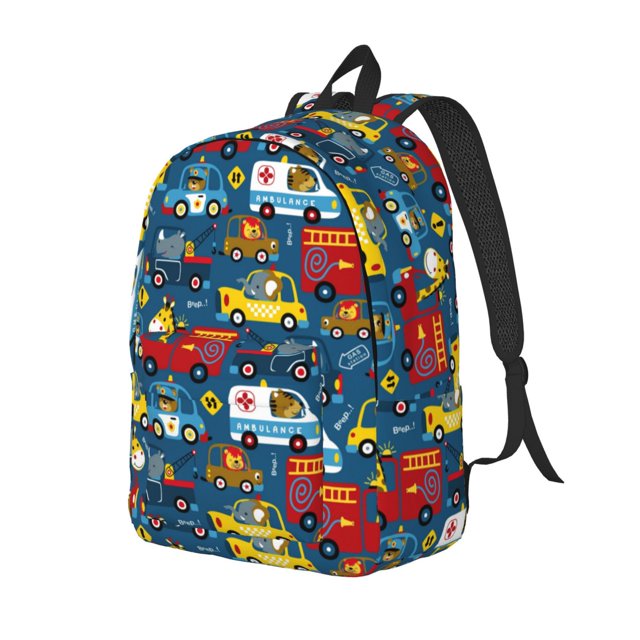 Saiise Vehicles Cartoon with Funny Drivers,Animal Drivers Print Laptop Backpack - Adjustable Shoulder Straps, Water-Resistant, Large Capacity, Stylish Design, Unisex for School, Office, Travel-Small