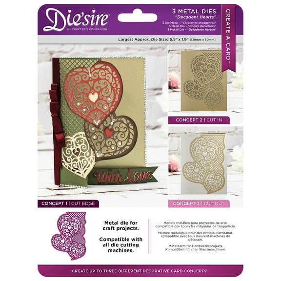 Die'sire Create-A-Card Metal Dies-Decadent Hearts