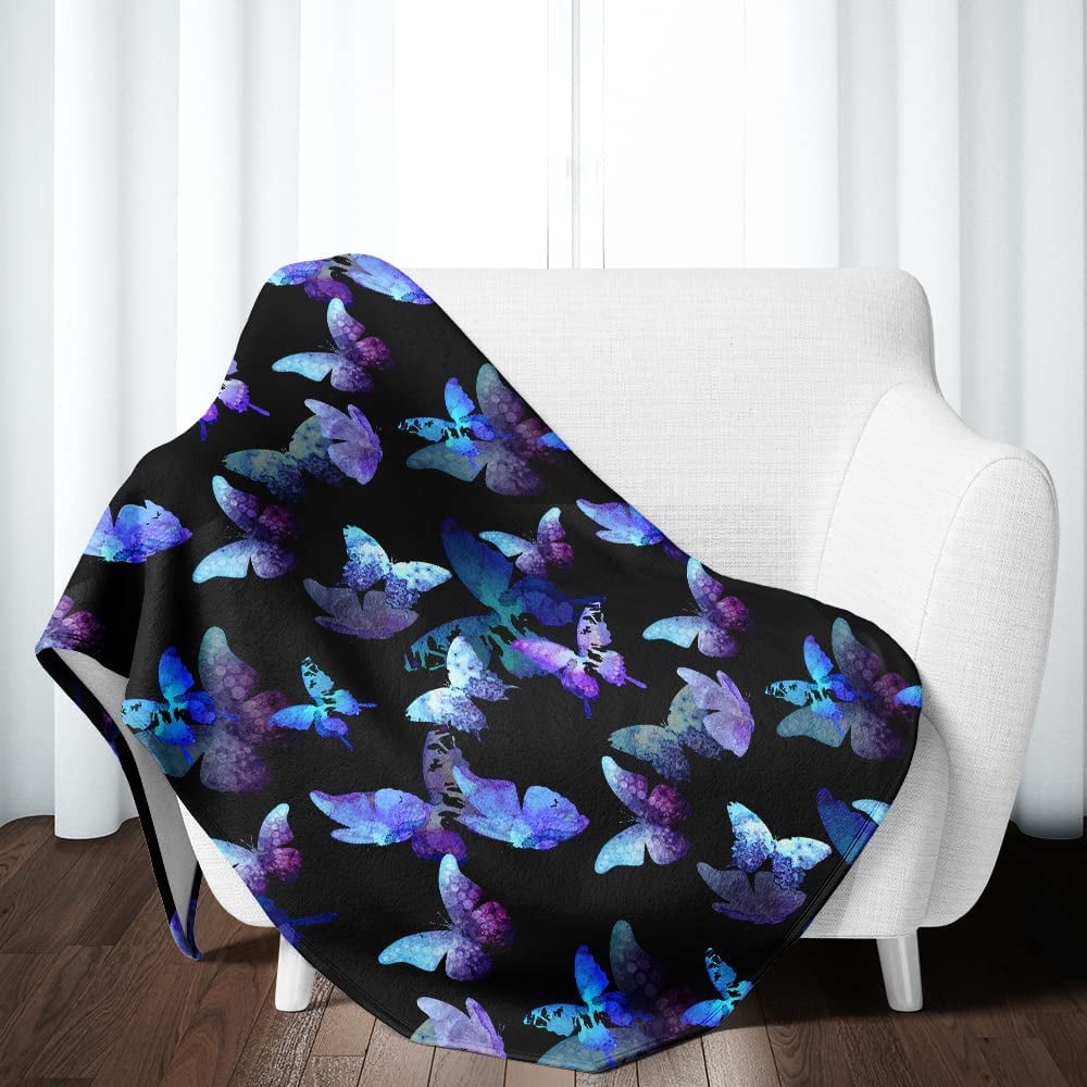 Butterfly Blanket Blue and Purple Super Soft Warm Butterfly Throw