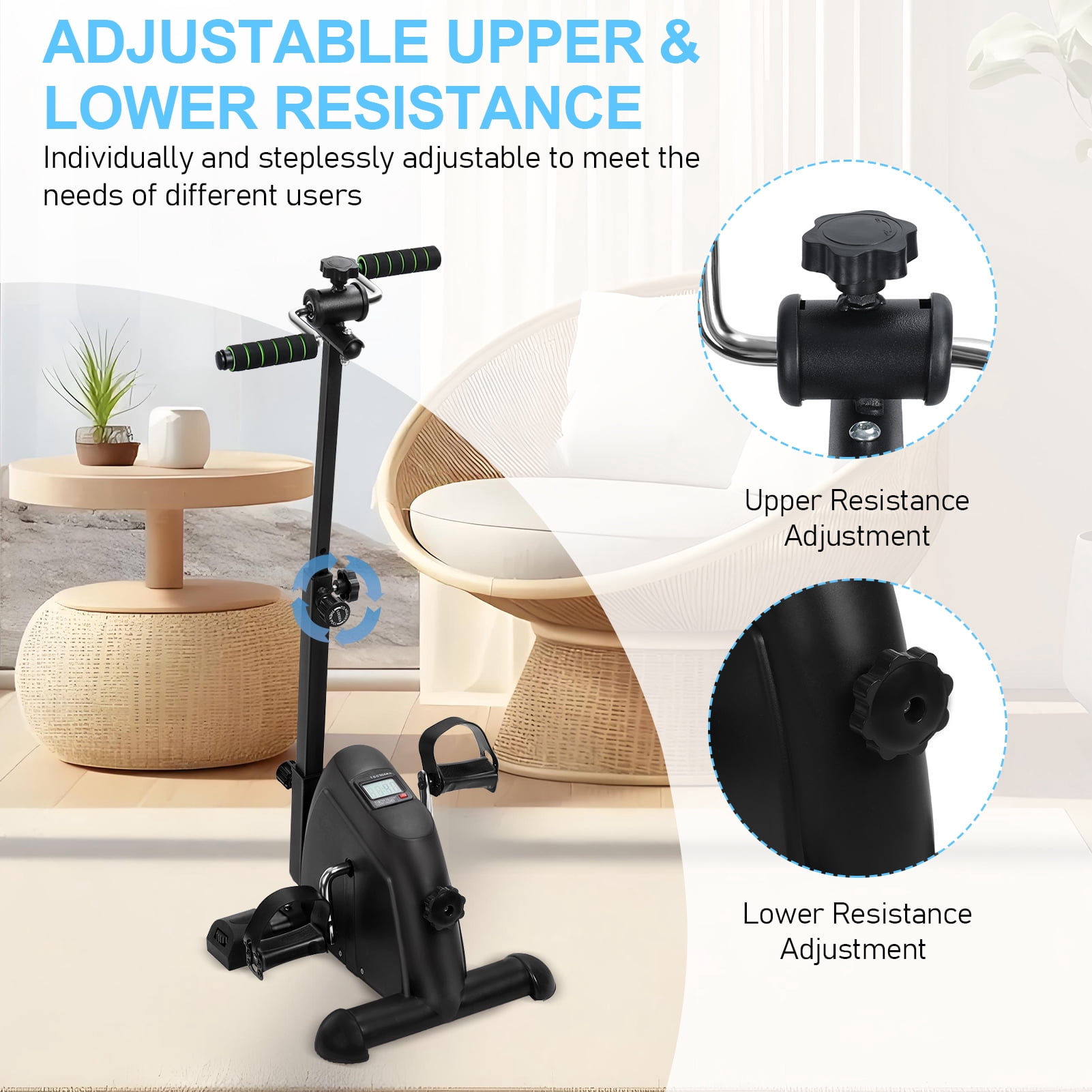 AQCW Elderly Exercise Bike, Hand Arm Leg Knee Peddler, Upper Lower Limb Rehabilitation Machine, Adjustable Fitness Equipment for Seniors, Home Pedal Exercise Bike with Gloves Handle