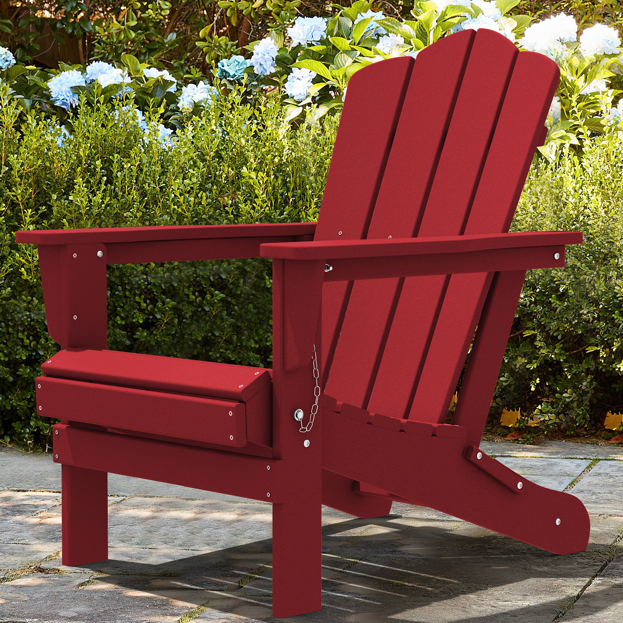 Wulful Folding Plastic HDPE Patio Adirondack Chair, Red