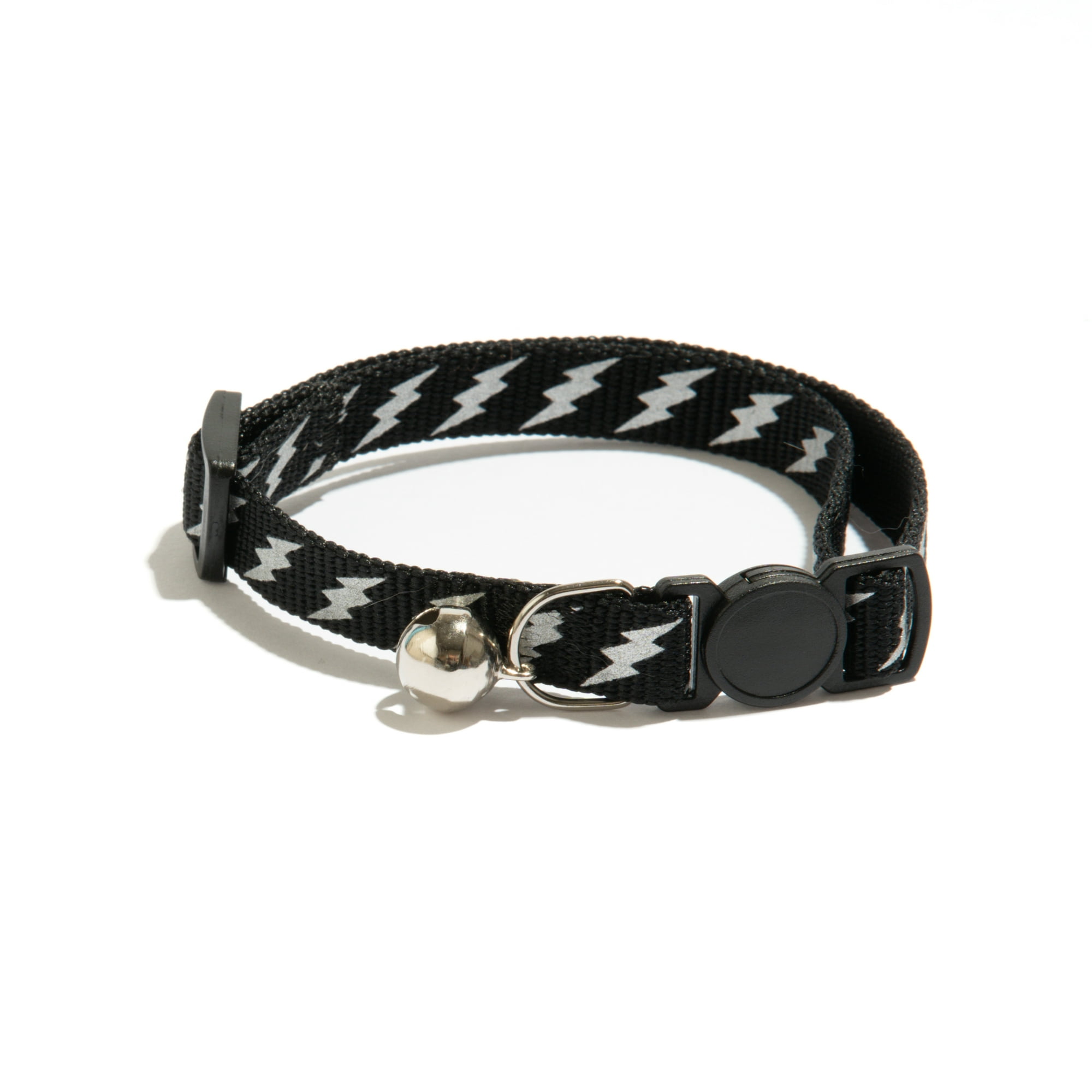 Vibrant Life Reflective Break-Away Adjustable Cat Collar, Black and Silver Lightning Bolt, One Size