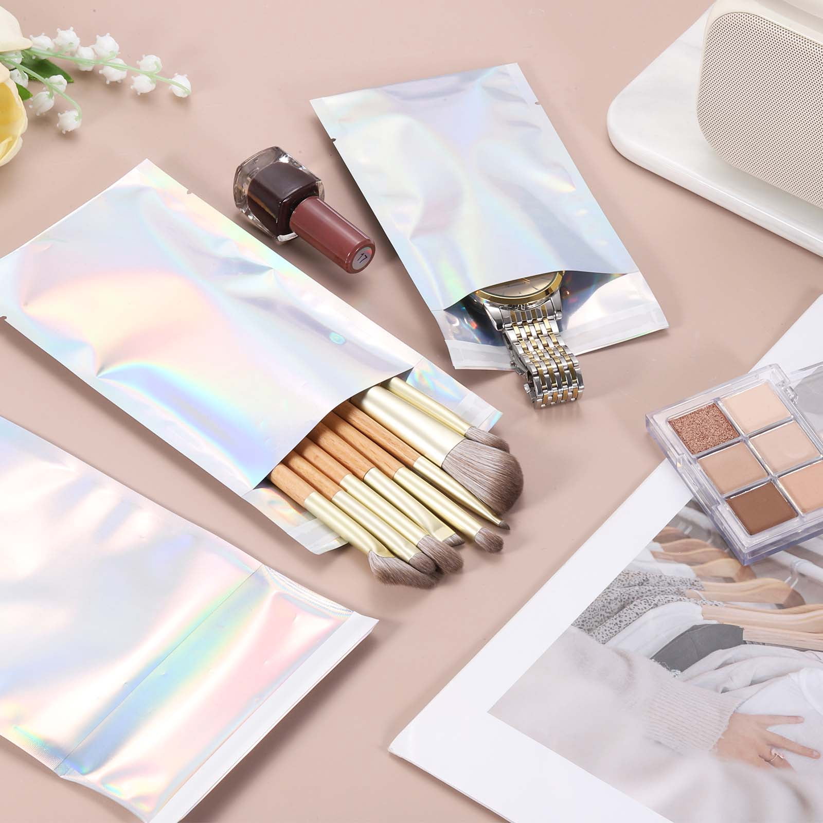 Uxcell Holographic Bags (9" x 6", Silver) (50Pcs) Holographic Metallic Poly Mailers Self Sealing Flat Foil Envelope Mailing Packaging Bags, Suit for - Jewelry/Sample/Shipping/Package