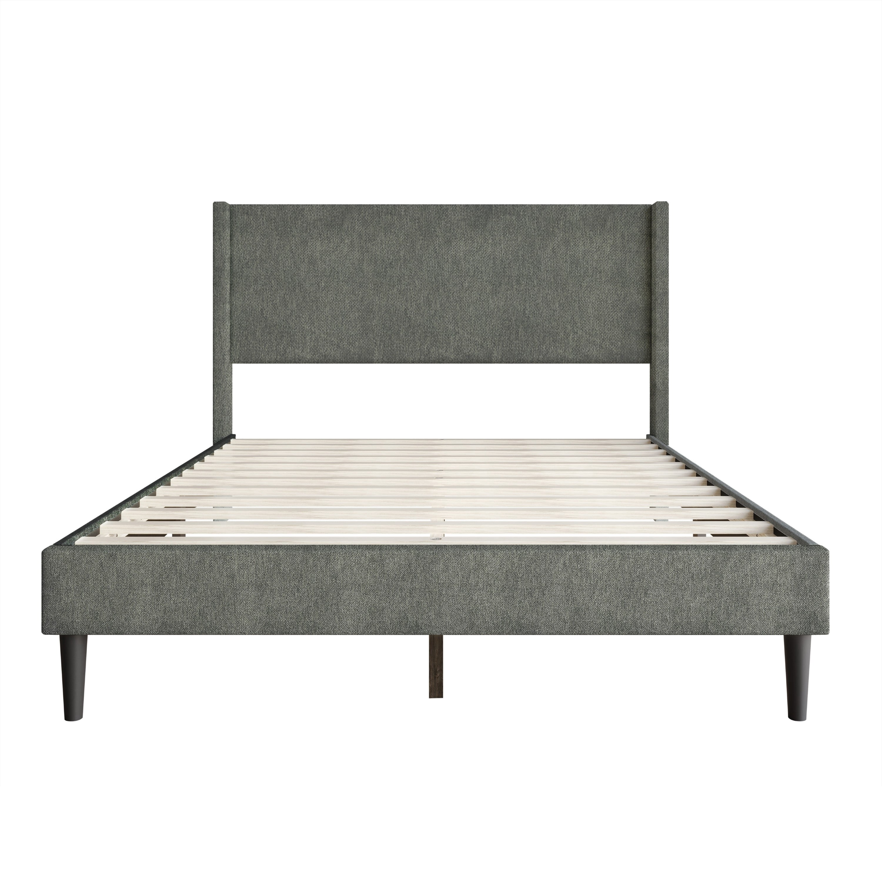 Home Design Bangor King Upholstered Wingback Platform Bed Frame, Linen, No Box Spring Required, Gray
