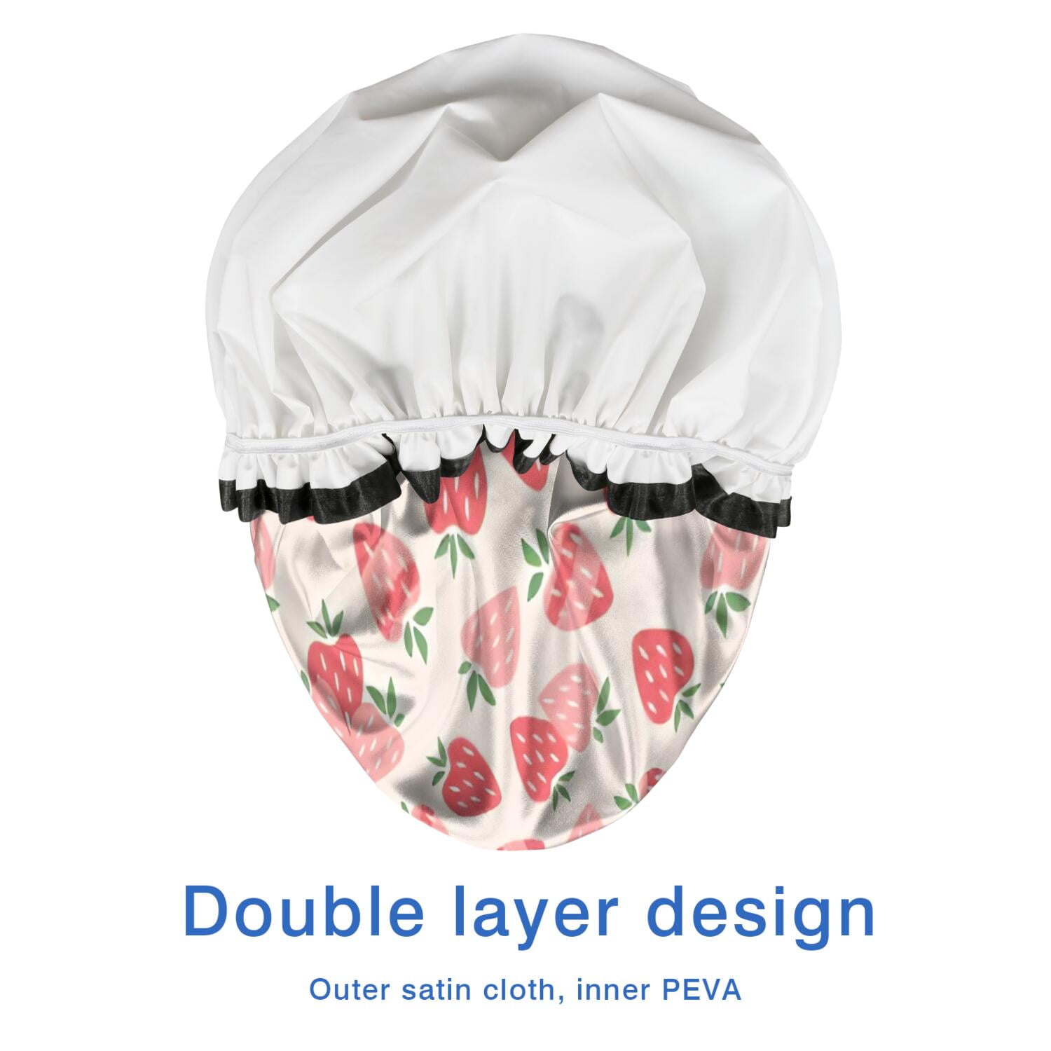 Shower Caps,Strawberry Plants Fruit Light Pink Pattern Waterproof Shower Cap for Women 4 Pieces,Double Reusable Hair Cover for Shower PEVA Elastic Stretch Hem