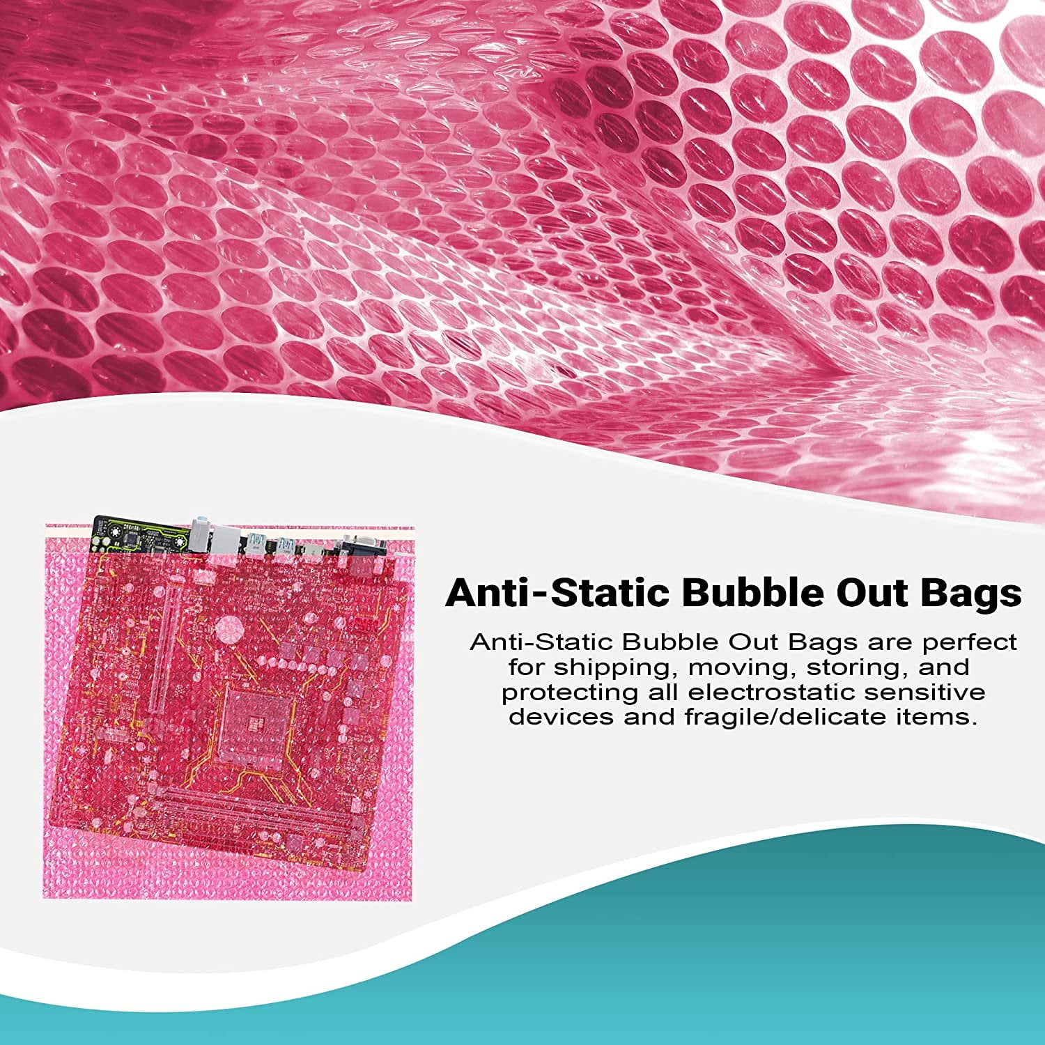 APQ Anti-Static Bubble Out Bags 20 x 20 Inch, Pack of 10 Pink Self Seal Bubble Pouches, Waterproof PE Anti Static Bubble Bags for Packing Electronics, Ornaments, Cushioning Sturdy Double Bubble Bag