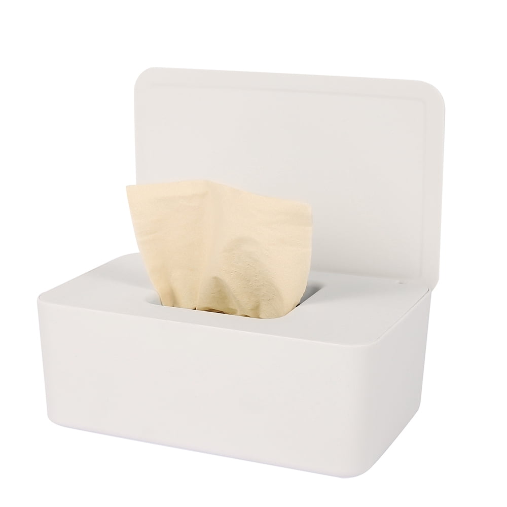 HOTBEST Wipes Dispenser Holder Home Office Tissue Storage Box Case With Lid White Dry Wet Tissue Paper Case Dustproof Tissue Countertops Dorm Desk