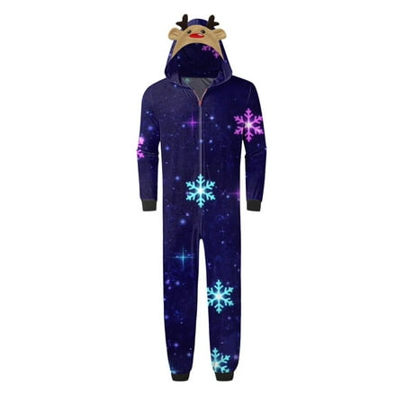 

Clearance Sales Parent-child Warm Christmas Set Printed Home Wear Hoodid Pajamas Dads Jumpsuit