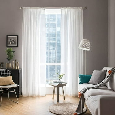 EDASCV-2 Panels Solid Color White Sheer Window Curtains Elegant Window Voile Panels/Drapes/Treatment for Bedroom Living Room (54 X 102 Inches White)