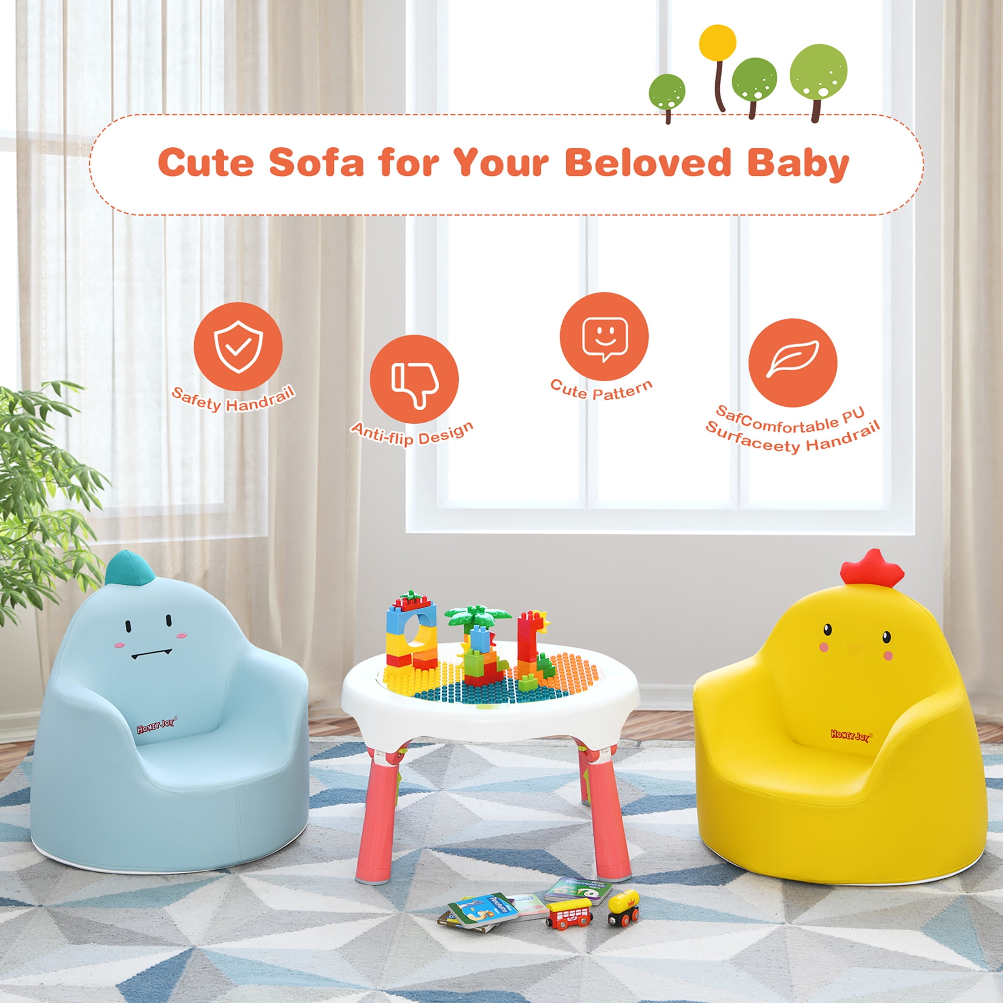 Costway Fox Kids Sofa Seat Toddler Children Armchair Couch Birthday Gift Boy Girl Orange Walmart