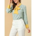 thumbnail image 6 of MODA NOVA Junior's Casual Boho Floral Printed V Neck Pussy Bow Blouse Light Blue M, 6 of 6