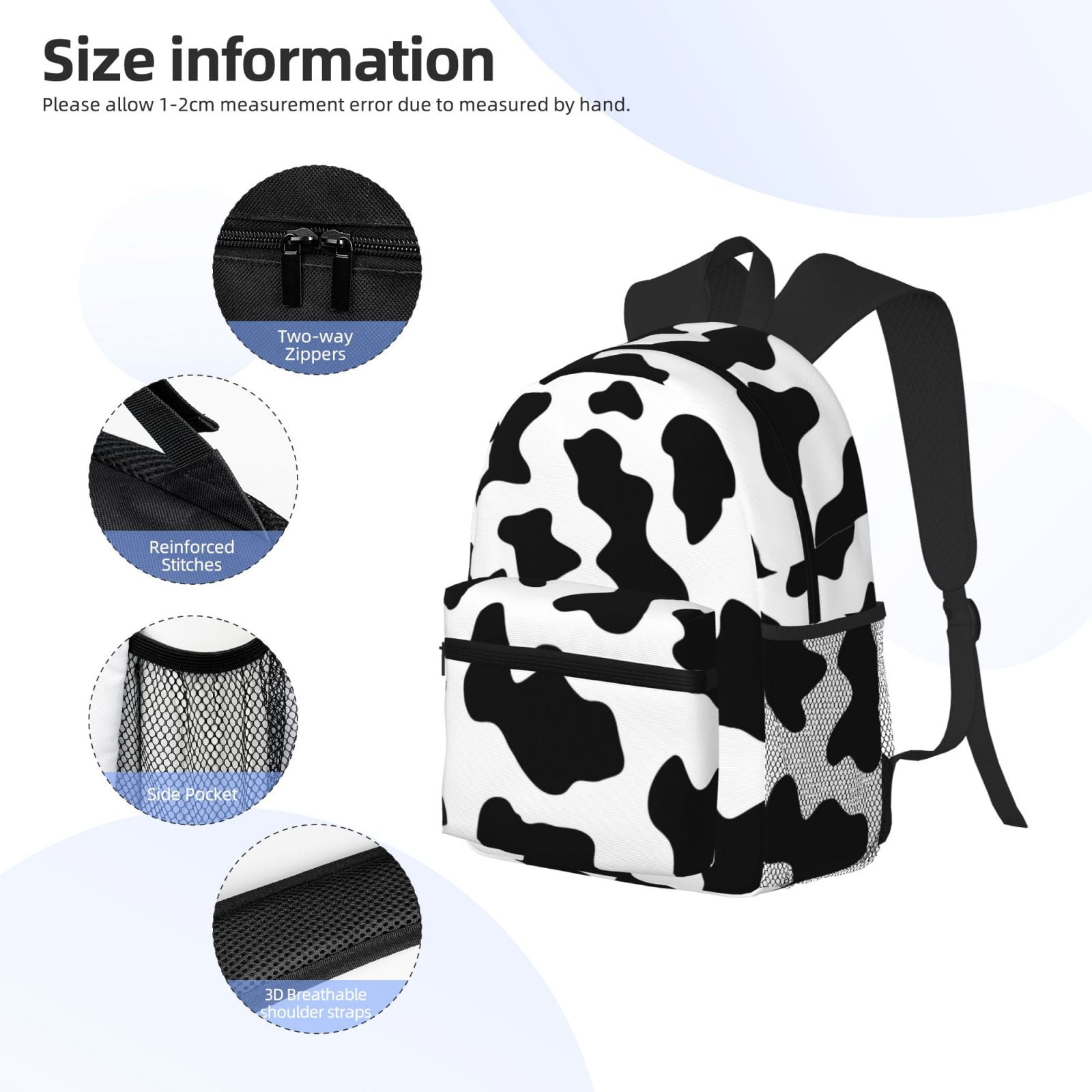 Horeoi Milk Cow Print Casual Backpack for School Work Travel Hiking with Laptop Compartment and Side Pockets Lightweight Design