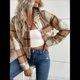 thumbnail image 5 of Chaqueta Corta de con Botones para Mujer, Estilo Informal A Cuadros, de Larga Caqui XL, 5 of 10