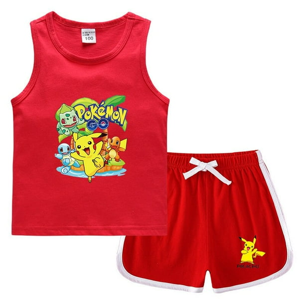 Ropa de bebé Pokemon Pikachu, chándal informal, ropa de algodón puro, camisetas de verano para bebés y pantalones para niños, ropa deportiva Ou qym unisex