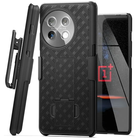 Encased DuraClip for OnePlus 11 5G Phone Case with Belt Holster Clip and Kickstand (Matte Black)