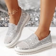 thumbnail image 2 of Women's Fashion Rhinestone Slip On Sneakers Comfortable Non Slip Walking Shoes Glitter Platform Loafers Silver Size 9.5, 2 of 5