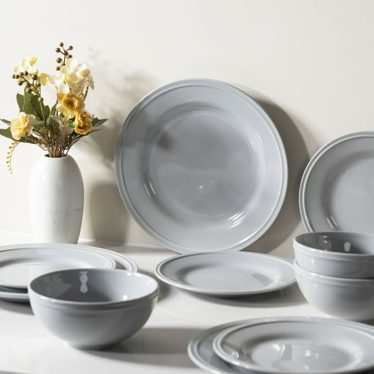 Mainstays Darby 12-Piece Stoneware Dinnerware Set Grey - Walmart.com