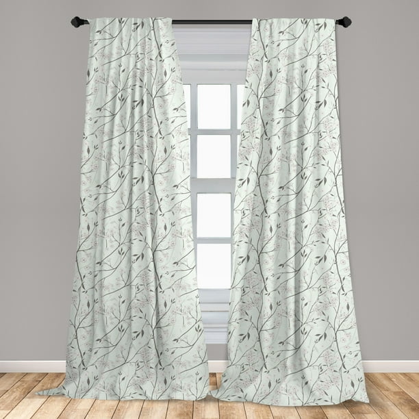 Grey And Mint Curtains 2 Panels Set Rustic Branches White Buds Purity Of Untouched Nature Theme Window Ds For Living Room Bedroom 56 W X 63 L Pale Green By Ambesonne Grey And Mint Curtains 2 Panels Set, Green And Grey Curtains