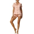 thumbnail image 2 of INSPIRE CHIC Women's Satin Pajama Set Button Short Sleeve Shirt with Shorts 2 Pcs Loungwear Sleepwear XS Pink, 2 of 6