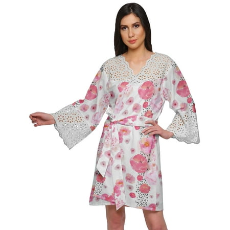 

Moomaya Cotton Robe Plus Size Women Dressing Gown Printed Nightwear With Lace