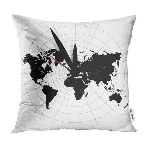BOSDECO Time World Map Clock Globe Old Zone Outline Vintage Pillow Case Pillow Cover 20x20 inch