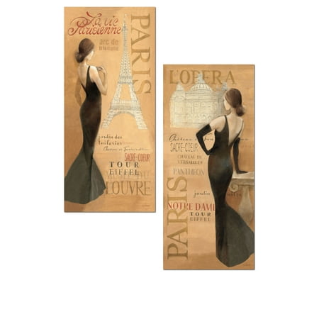 - Lovely Paris Fashionista Eiffel Tower Panel Prints by Albena Hristova; Two 8x18in Unframed Paper Posters