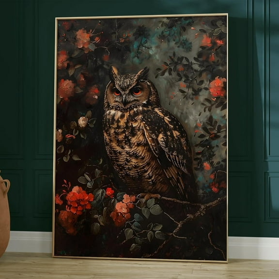 Aaheei Vintage Flower Artwork - Dark Academia Owl Canvas Wall Art - Moody Animal Pictures - Floral Wall Decor for Bedroom ch No Frame