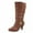 Tan, variant on Win-45 Women's Metallic Buckle Knee High Round Toe Studded Slouched Boots WHITE 5