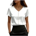 thumbnail image 2 of BSDJILFG Dressy Blouses for Women Silky Satin Top Casual Short Sleeve No Collar Office Workwear with Pearls Embellish, 2 of 5