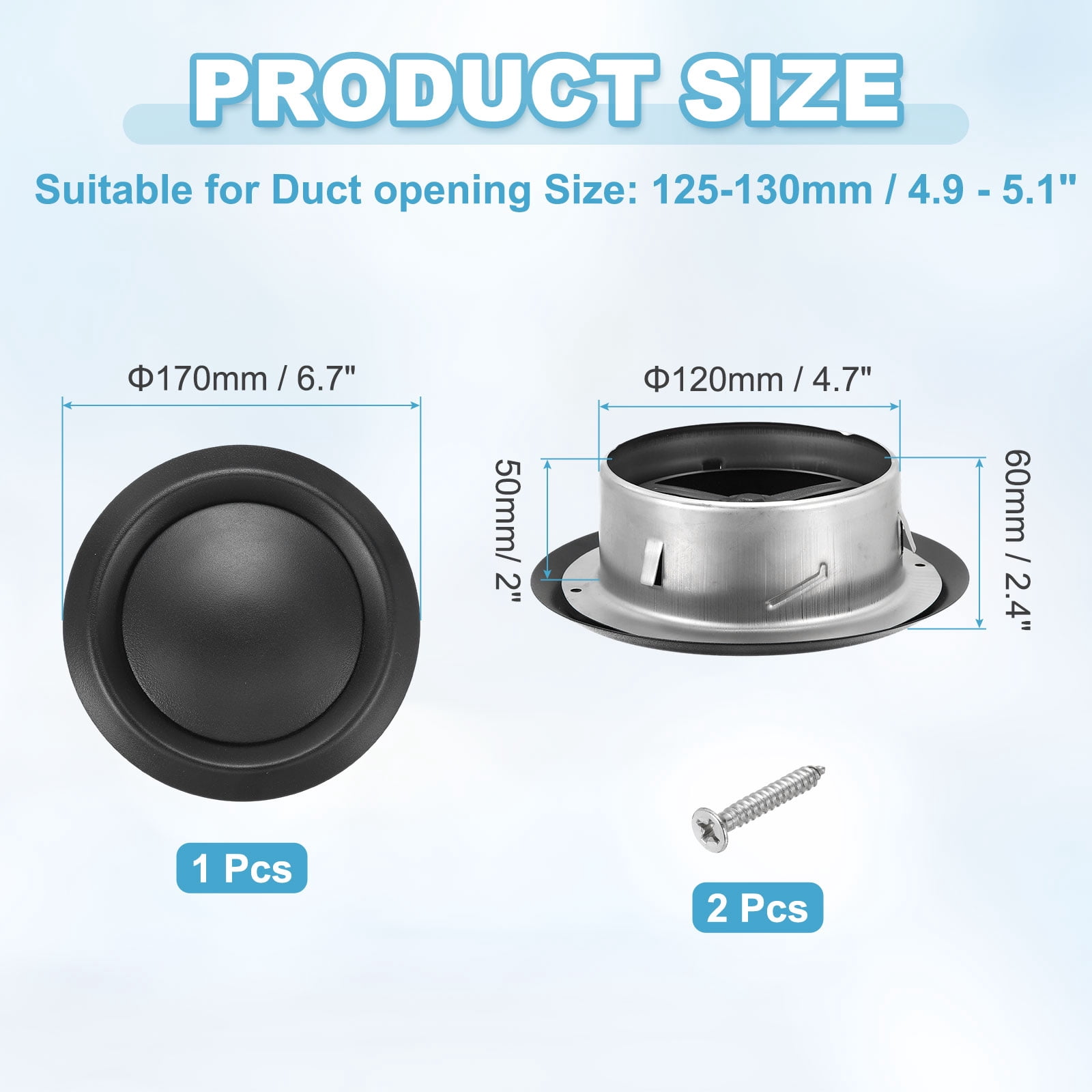 Uxcell 1Set 5 Inch Round Ceiling Diffuser, 304 Stainless Steel Adjustable Wall Air Vent Diffuser Vent Duct Cover Exhaust Supply for Kitchen Bathroom Garage, Black