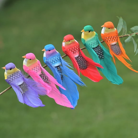 DAMAI Set of 6 Simulated Colorful Small Birds, Lifelike Weather Resistant Outdoor Figurines with Exquisite Handmade Craft & Feather Decorated Design, Garden Patio Yard Landscaping Ornament