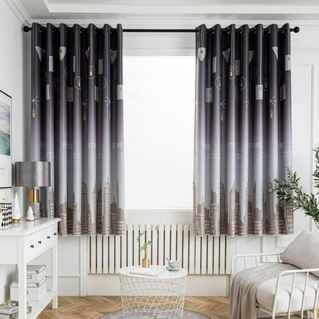 

City Chandelier Printing Blackout Curtain Dark Blue Wide*long Perforated 2pcs