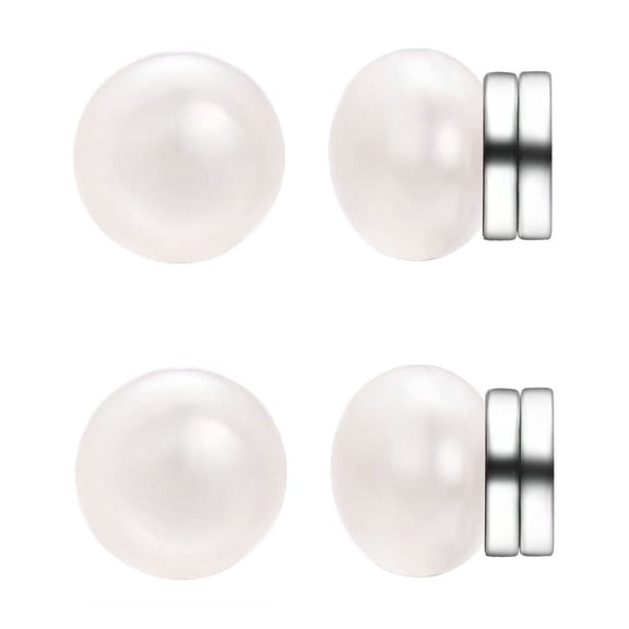 Airokiy Pearl Earrings for Women Two Pairs of 6mm Freshwater Pearl Clip on White Magnet Fake Earrings Set for Non Pierced Ears