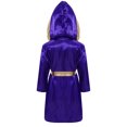 thumbnail image 2 of Linjinx Garçons Enfants Robe de Boxe Robe Longueur Complète Cape à Capuche en Satin avec Ceinture Tenue de Boxe d'Halloween Violet 6, 2 of 7