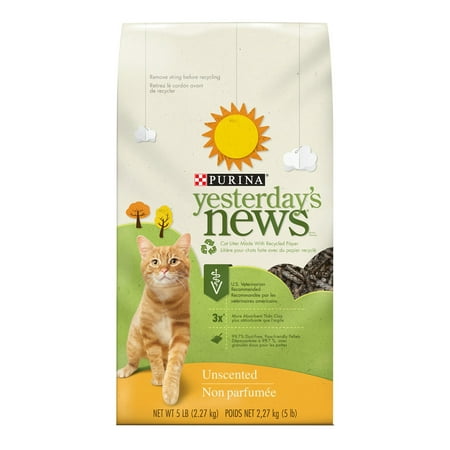 Purina Yesterday's News Non Clumping Paper Cat Litter; Unscented Low Tracking Cat Litter - 5 lb. Bag (Pack of (Best Cat Litter For Not Tracking)