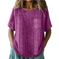 thumbnail image 5 of Linen Shirts for Women Fashion Summer Cotton Gauze Plus Size Tops Short Sleeve Crew Neck Dressy Casual Blouses 2026 Purple 2XL, 5 of 5