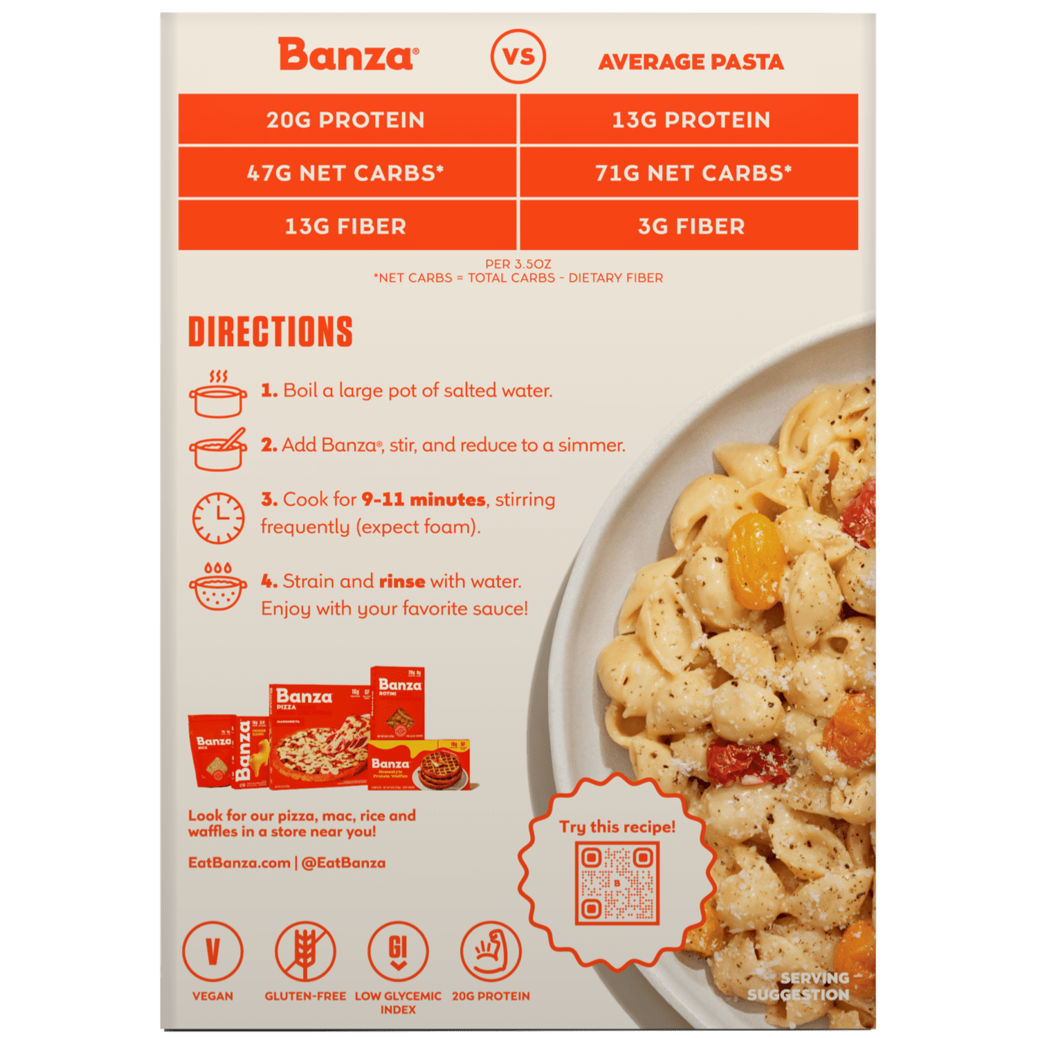 (6 pack) Banza Shells Pasta from Chickpeas - Gluten Free, High Protein, and Lower Carb Protein Noodles, 8oz