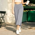thumbnail image 2 of Posijego Womens Capri Yoga Pants Side Slit High Waisted Wide Leg Athletic Running Pants Work Dress Cropped Pants with Pockets, 2 of 7