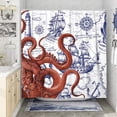 thumbnail image 3 of Blue Nautical Octopus Shower Curtain Set Funny Ocean Kraken Shower Curtains for Bathroom Cool Octopus Decor Polyester Fabric-72" x 72", 3 of 6