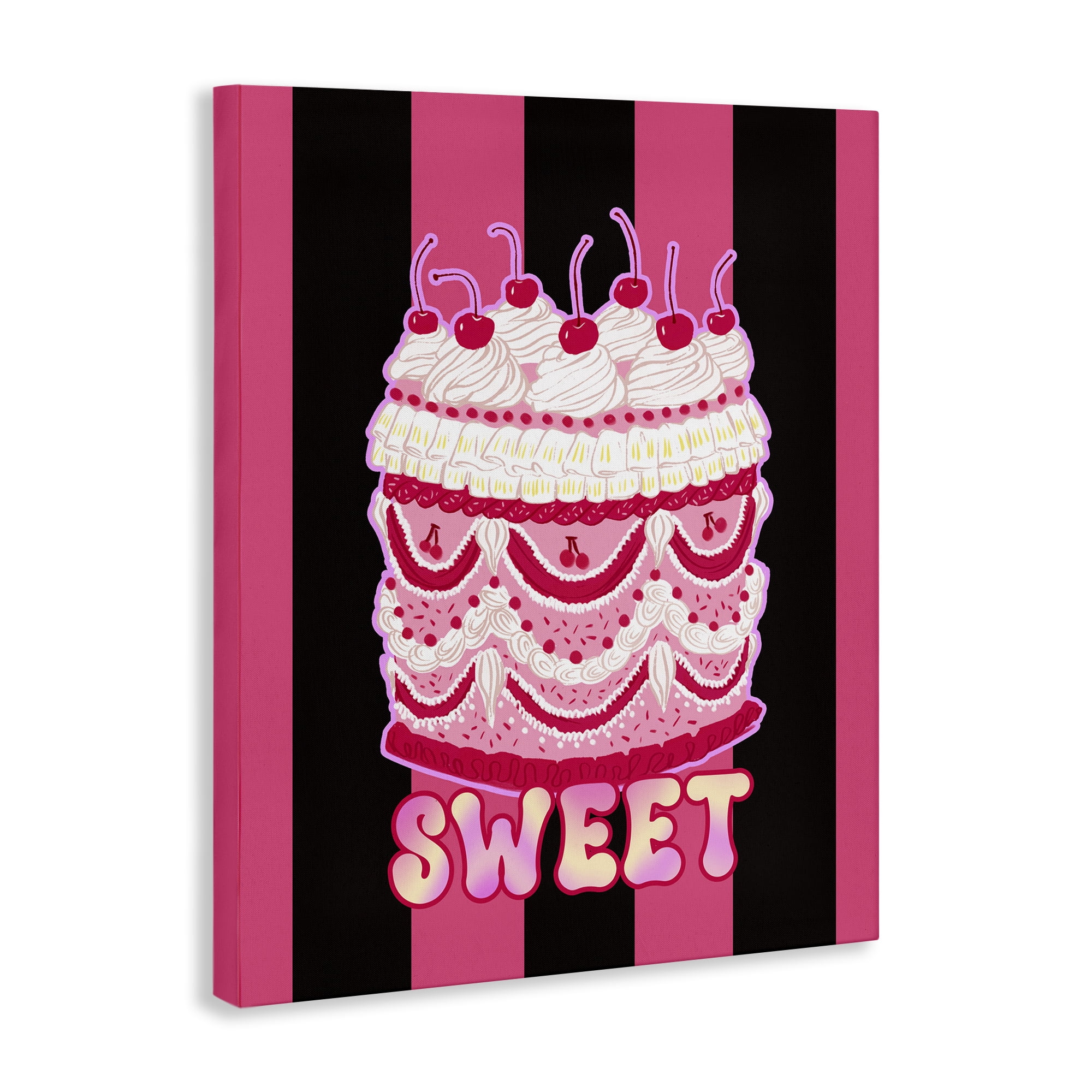 Stupell Industries Sweet Cake with Stripes Food & Beverage Painting Gallery Wrapped Canvas Art Print Wall Art, 24 x 30