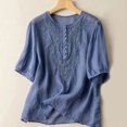 thumbnail image 5 of Uooqdmx Linen Tops for Women, Embroidered Top, Gauze Shirts for Women, Loose Embroidery Round Neck Thin Cotton Blouse, Plus Size Spring Clothes for Women, Blue M, 5 of 5
