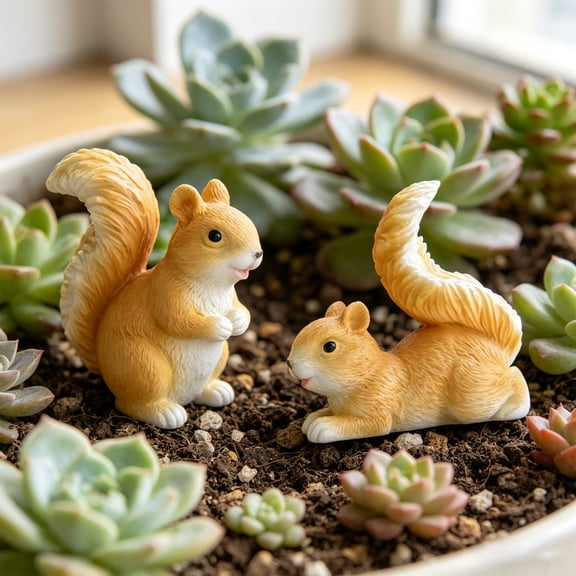 KGJQ Mini Squirrel Figurine Tiny Resin Squirrel Fairy Garden Accessories Cute Miniature Animal Statue for Moss Landscape DIY Terrarium Home Decor