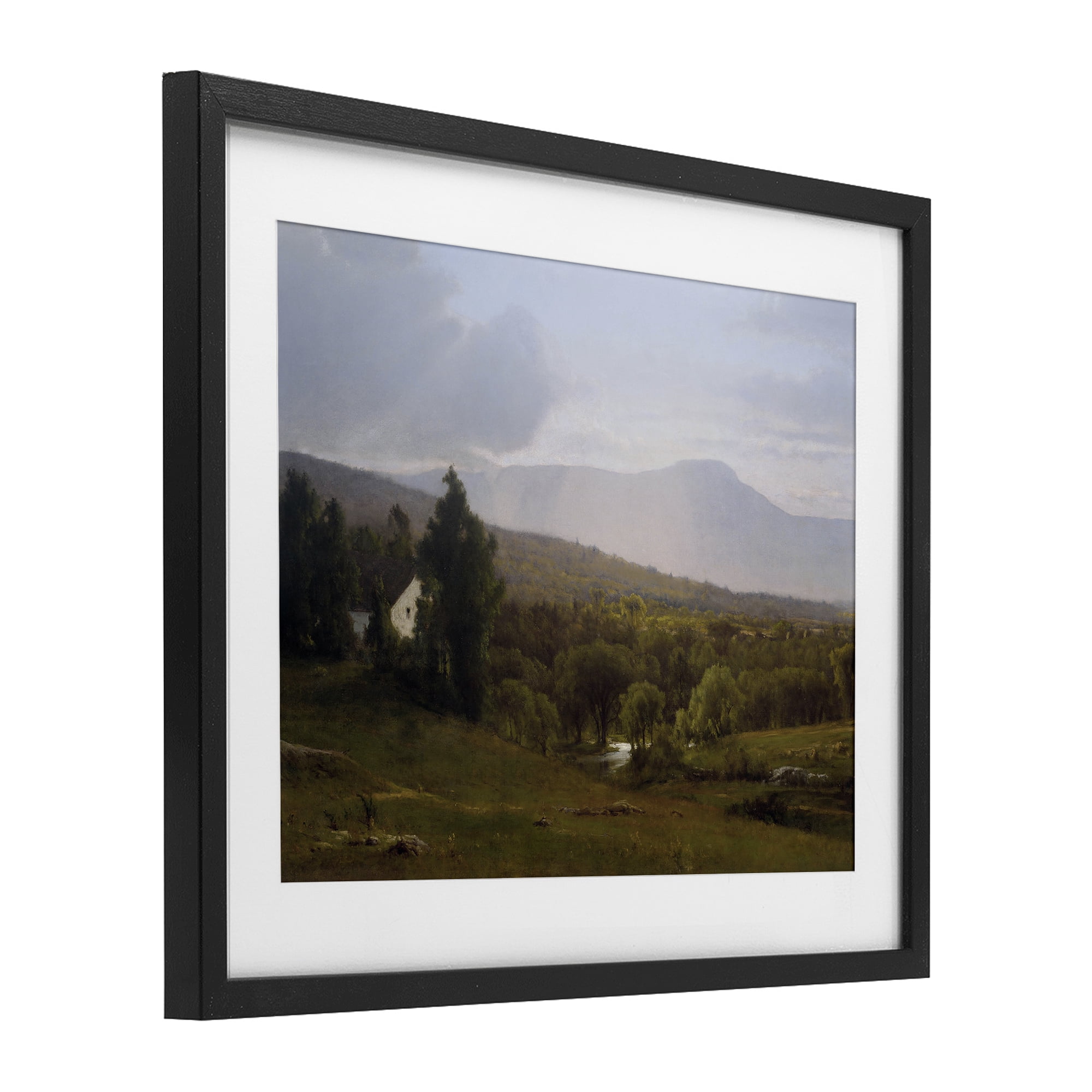 Cabins in Peaceful Vista Black Framed Print Under Glass, design by Lettered and Lined