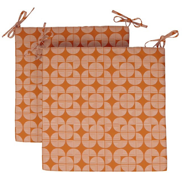 Vargottam Printed Indoor/Outdoor Chair Pads Non Slip Dining Chair CushionSquareShapedDining Chair Pad With String Ties Machine Washable & Home Decor Cushion- Set Of 2-Orange