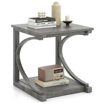 YYAo End Table, Side End Table,C-shaped 24 Inch 2 Tier Square End Table Sofa Side Table-Grey