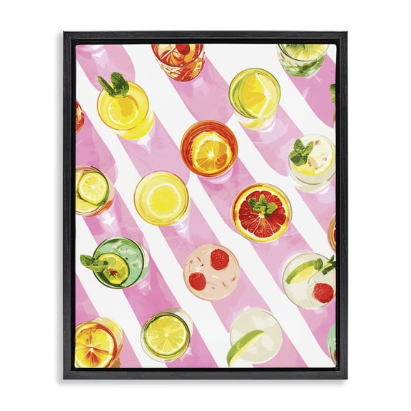 Stupell Industries Glam Aerial Cocktails on Stripes Black Floating Frame Canvas Art, 17 x 21, by Lil' Rue