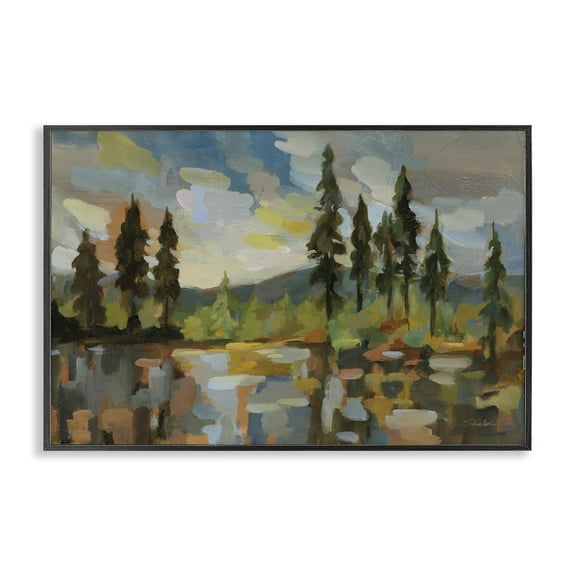Stupell Industries High Mountain Lake Landscape & Nature Painting Black Framed Art Print Wall Art, 18 x 12